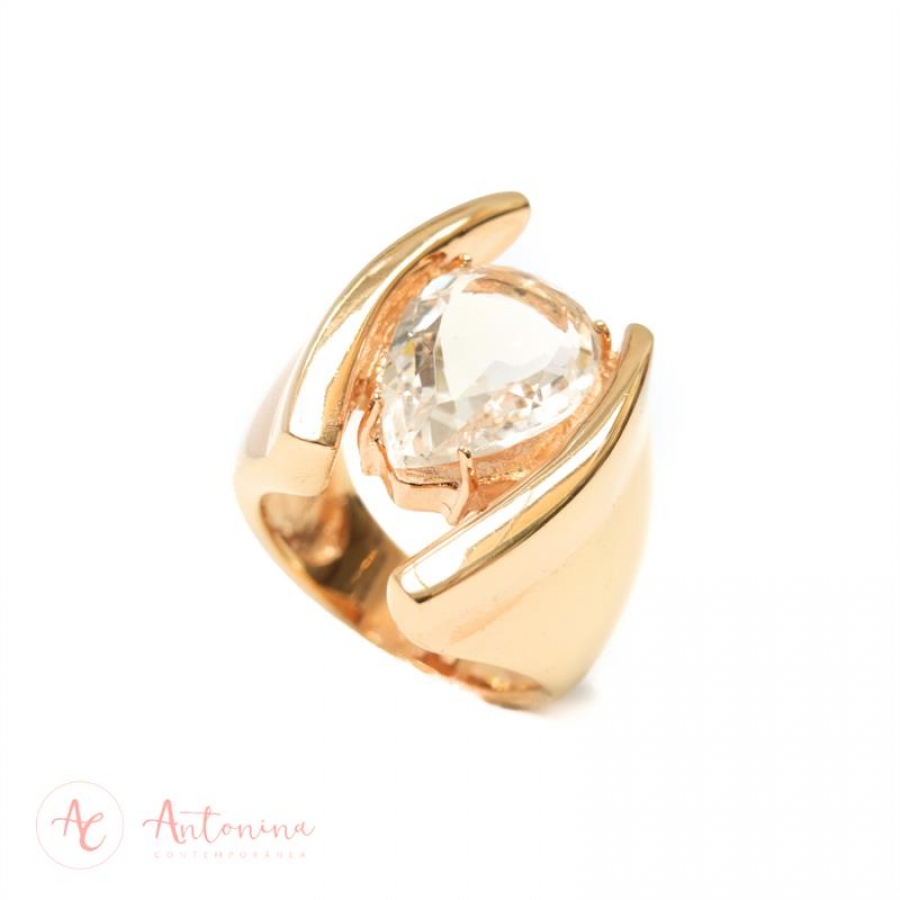 Anel Olho De Cristal Banhado Em Ouro 18k