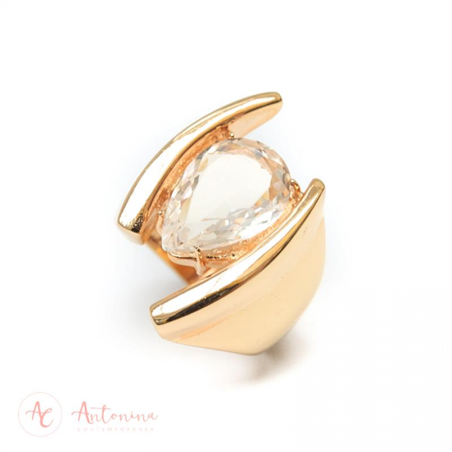 Anel Olho De Cristal Banhado Em Ouro 18k