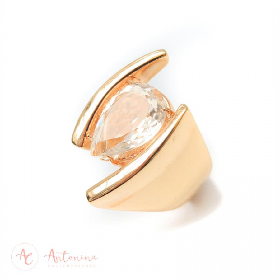 Anel Olho De Cristal Banhado Em Ouro 18k