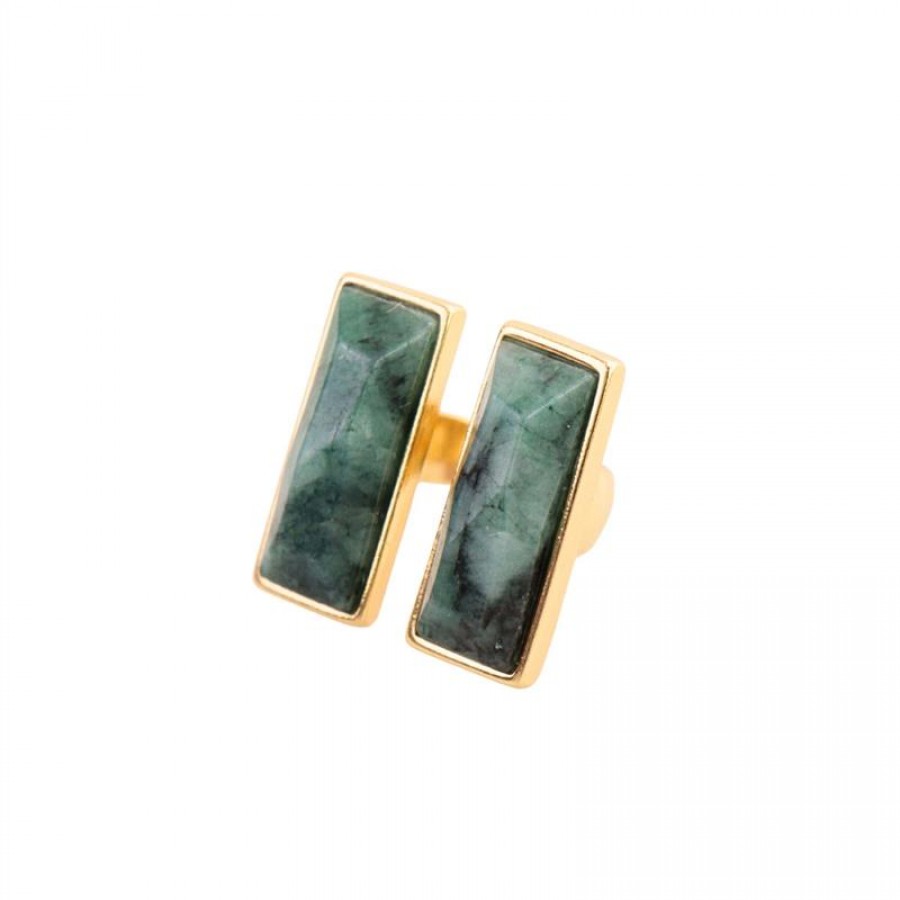 Anel Dupla Pedra Esmeralda Biriba Banhado Em Ouro 18k