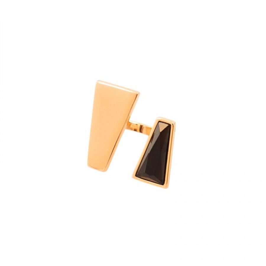 Anel Duplo Trapézio Ônix Banhado Em Ouro 18k