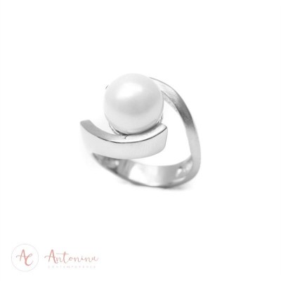 Anel Luar De Pérola Banhado Em Prata<br><span style='color:#fff;'>Joias</span>