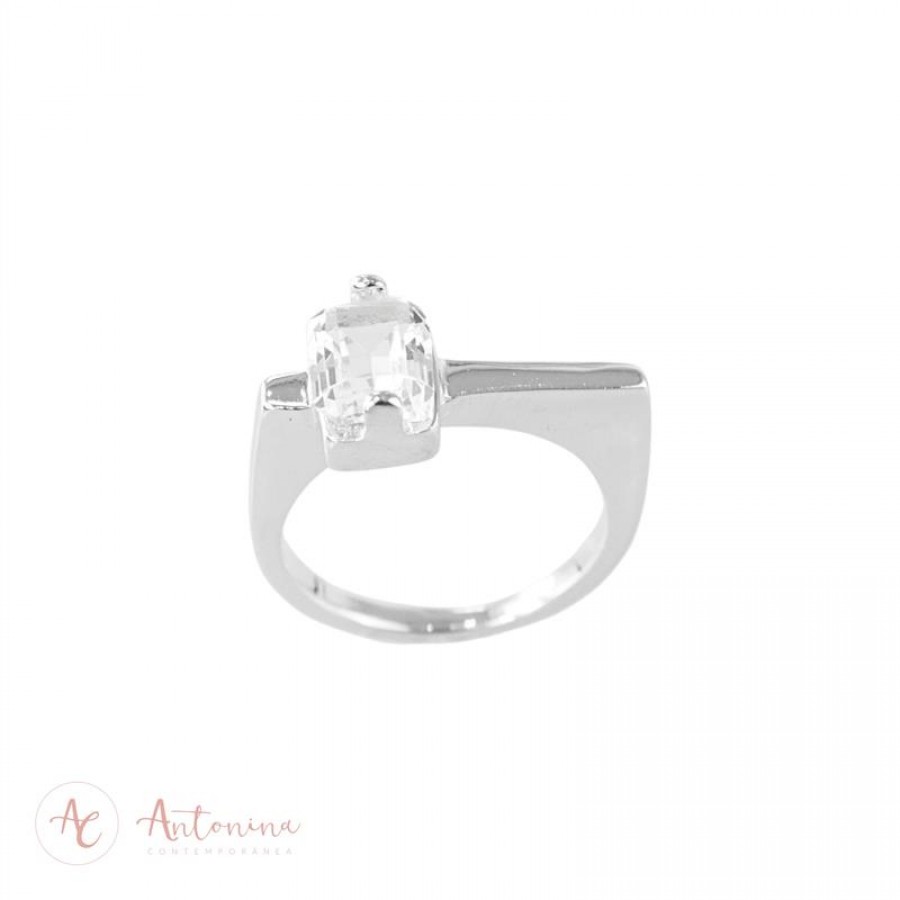 Anel Palito De Cristal Banhado Em Prata