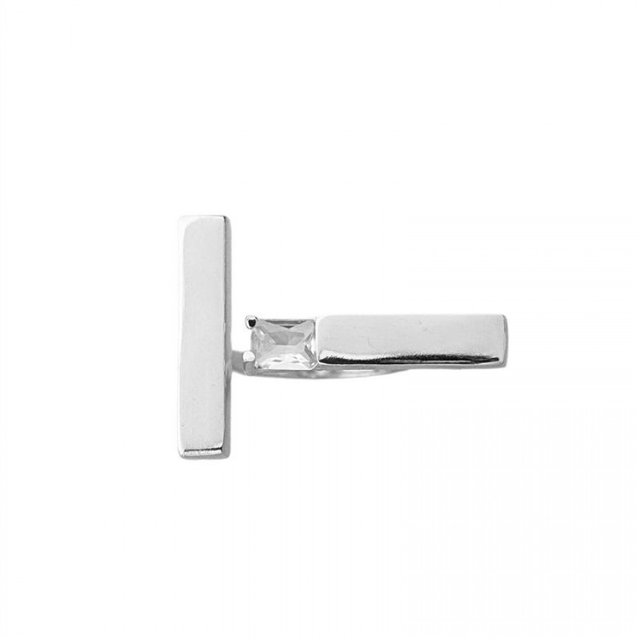 Anel Palito Minimalista Com Cristal Banhado Em Prata 
