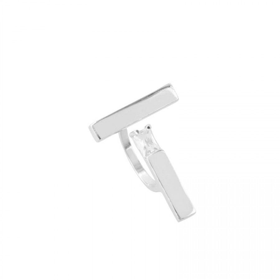 Anel Palito Minimalista Com Cristal Banhado Em Prata 