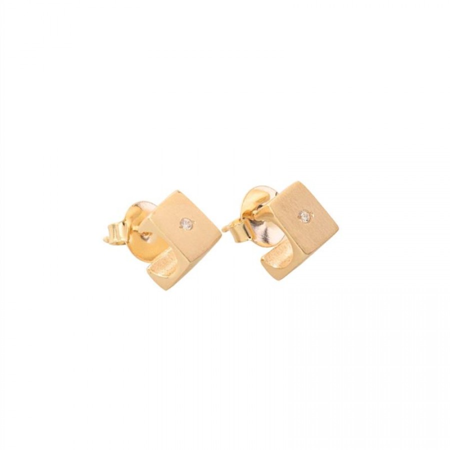 Brinco Quadradinho Fosco Com Zircônia Banhado Em Ouro 18k