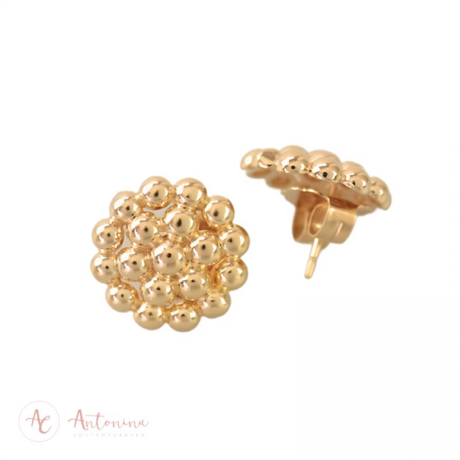 Brinco Medalha Bolinha Banhado Em Ouro 18k