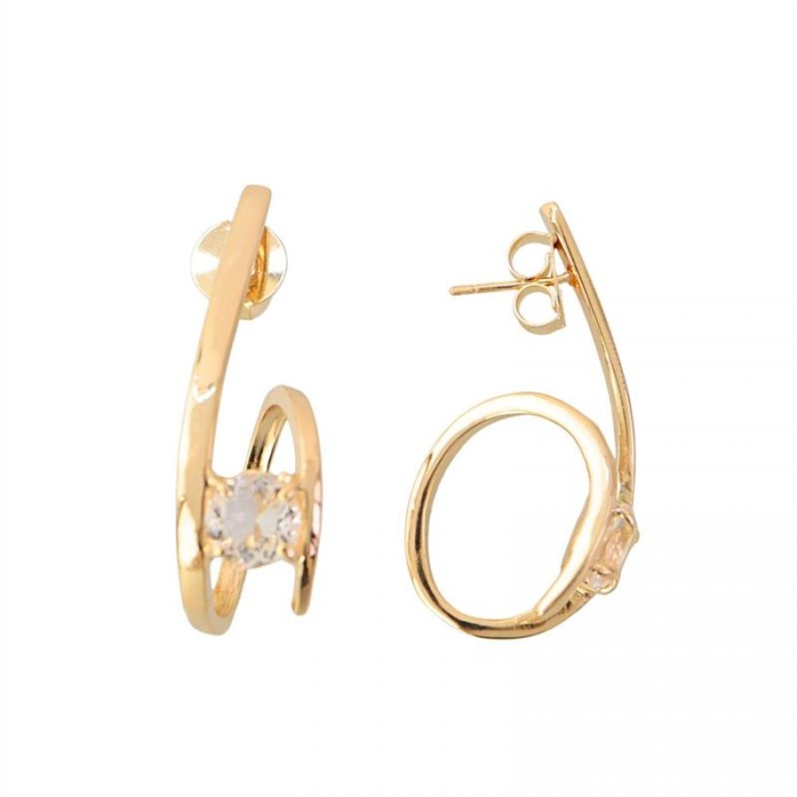 Brinco Curvas Cristal Banhado Em Ouro 18k