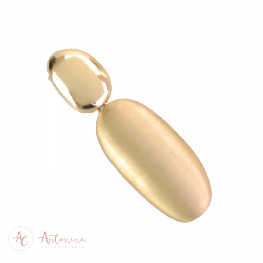 Brinco Pingente Oval Fosco Banhado Em Ouro 18k