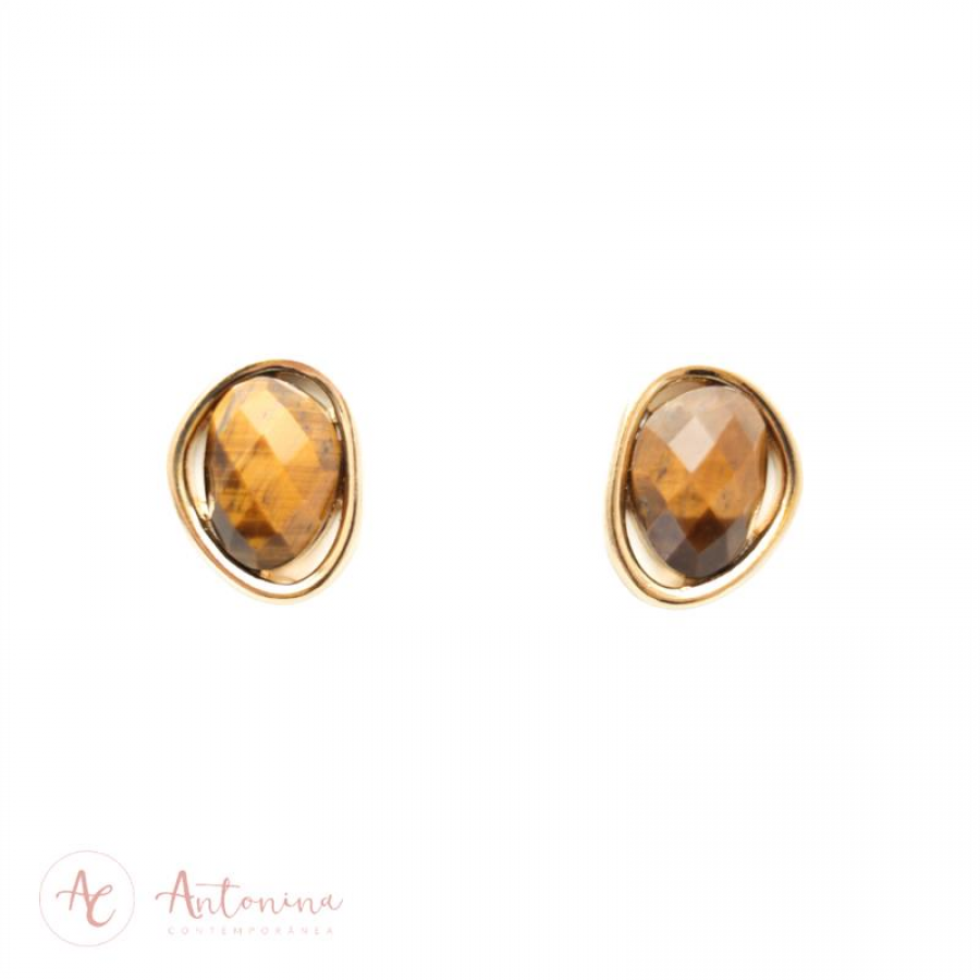 Brinco Formas Irregulares Pedras Naturais Olho De Tigre