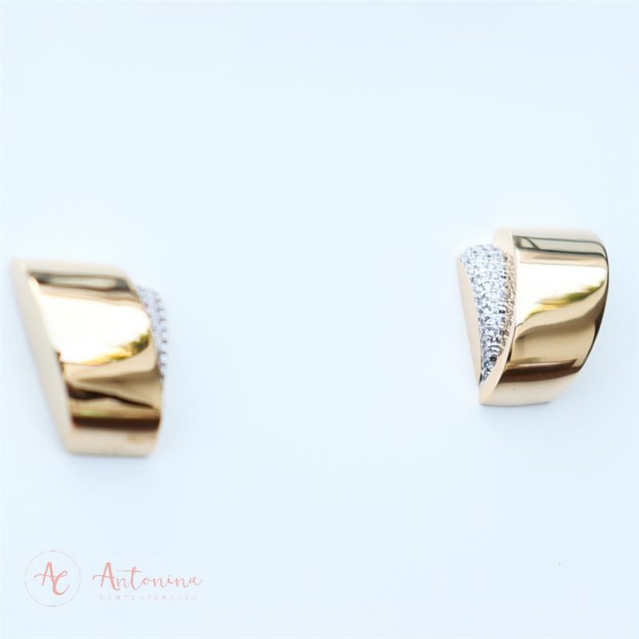 Brinco Overlap Banhado Em Ouro 18k