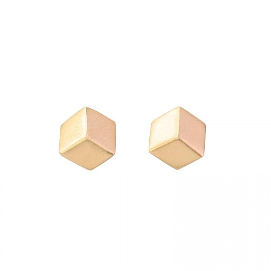 Brinco Cubo 3d Fosco Banhado Em Ouro 18k
