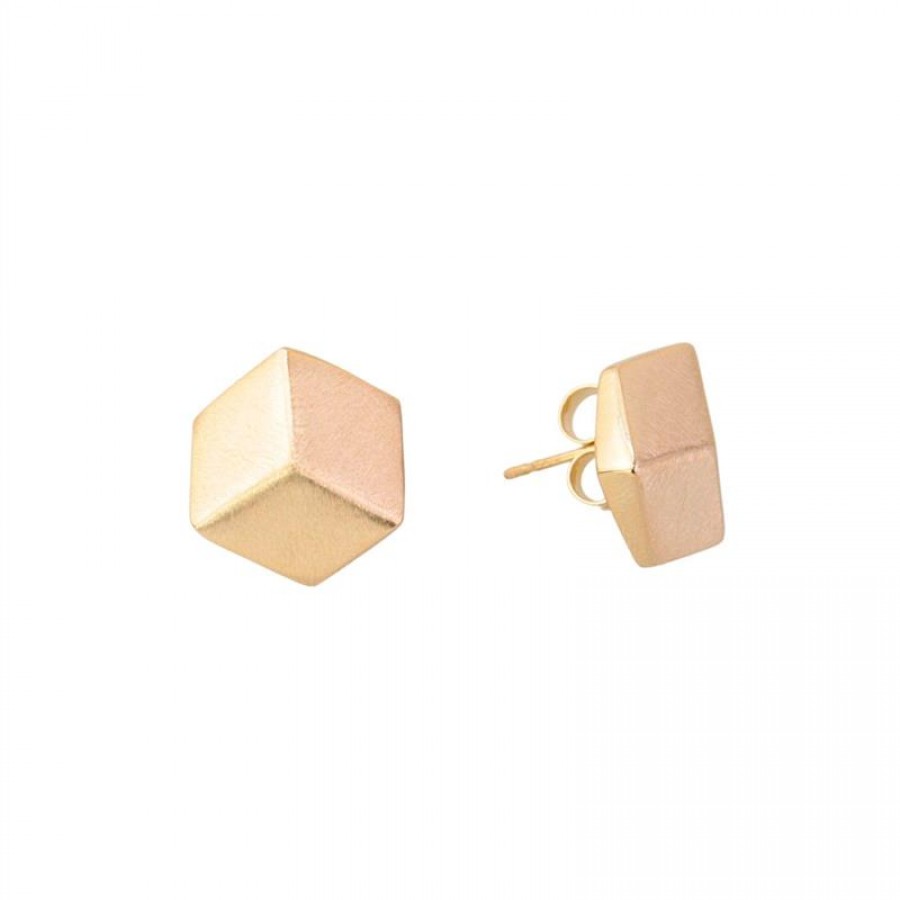 Brinco Cubo 3d Fosco Banhado Em Ouro 18k