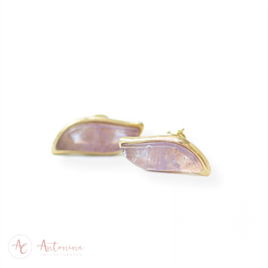 Brinco Onda Ametista Banhado Em Ouro 18k