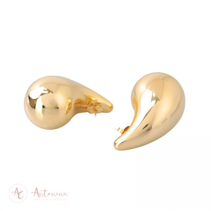 Brinco Gota Lisa M Banhado Em Ouro 18k