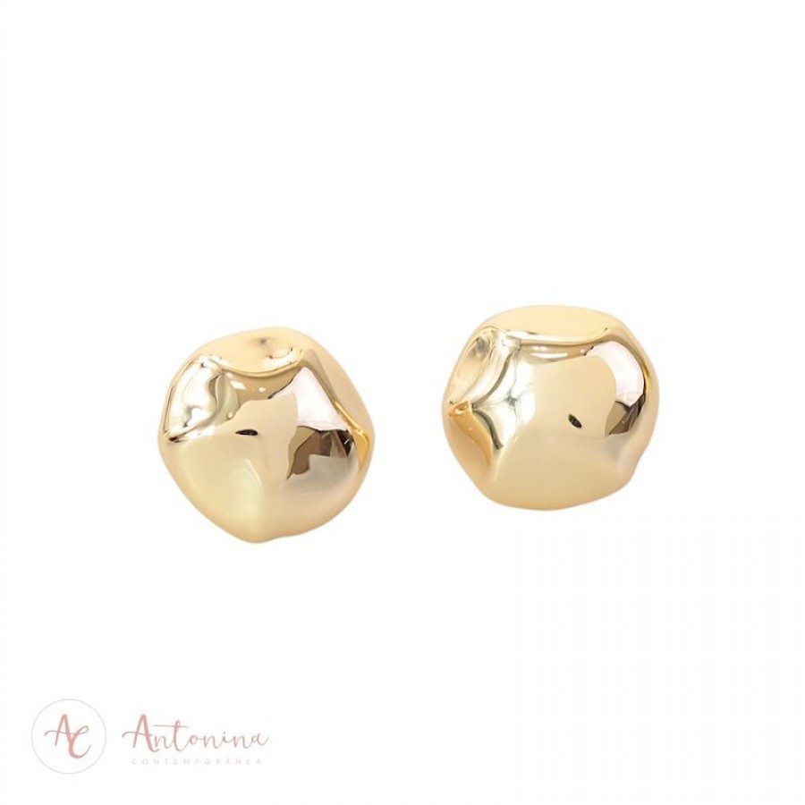 Brinco Petit Martelado Banhado Em Ouro 18k