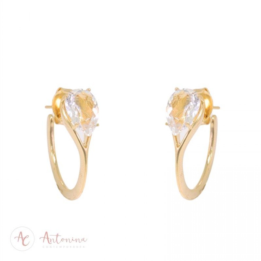 Brinco Argola Gota Cristal Banhado Em Ouro 18k