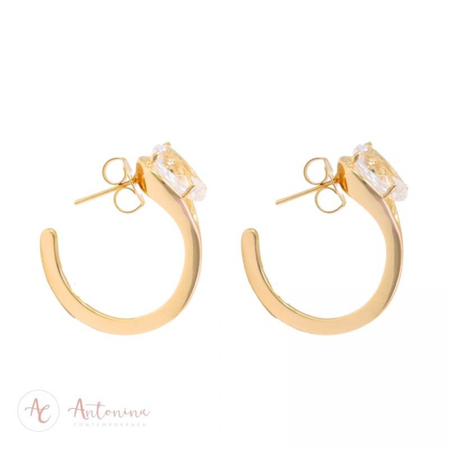 Brinco Argola Gota Cristal Banhado Em Ouro 18k