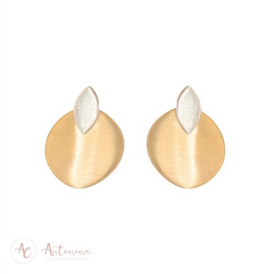 Brinco Base De Folha Com Pingente Circular Mix Banhado Em Ouro 18k