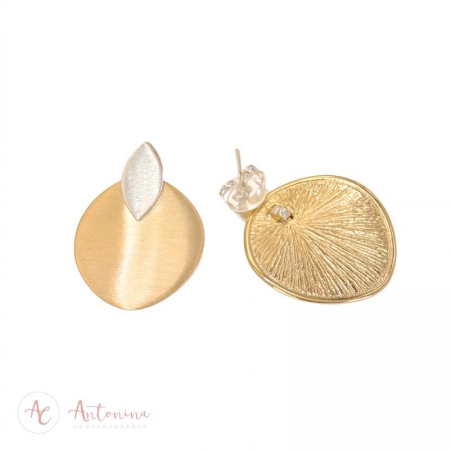 Brinco Base De Folha Com Pingente Circular Mix Banhado Em Ouro 18k