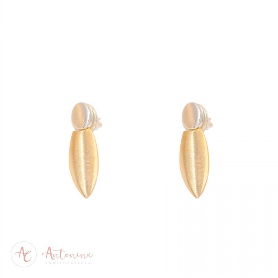 Brinco Mix Com Pingente Folha Fosca Banhado Em Ouro 18k