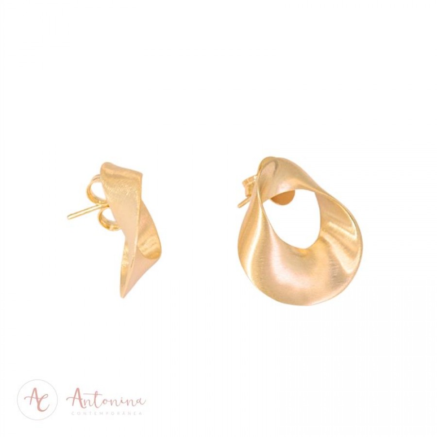 Brinco Fita Circular Fosco Banhado Em Ouro 18k