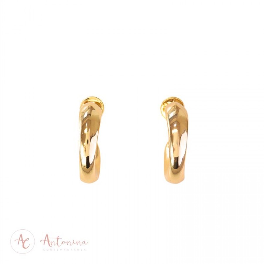 Brinco Argola Oval Curve Banhado Em Ouro 18k