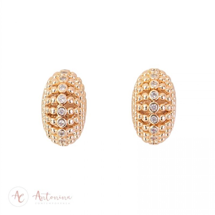 Brinco Bolinha Com Zircônia Banhado Em Ouro 18k