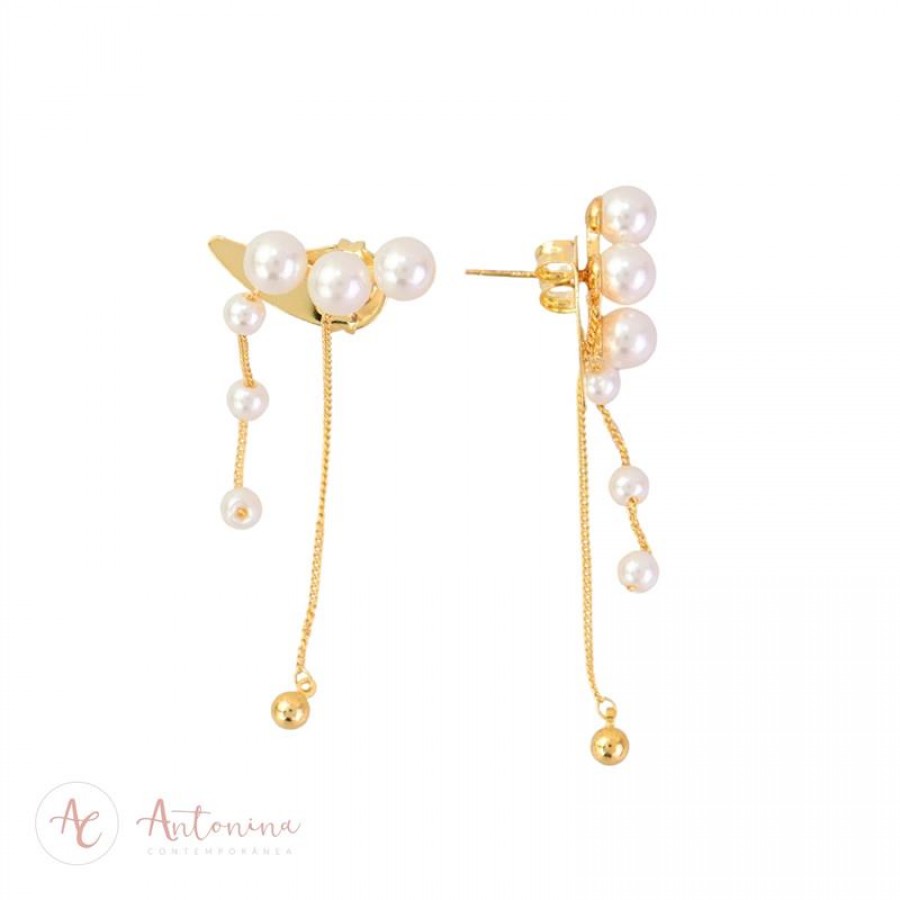 Brinco Pérola Chain Slim Banhado Em Ouro 18k