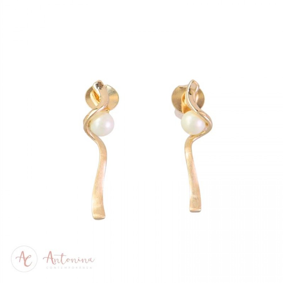 Brinco Poesia Com Pérola Banhado Em Ouro 18k