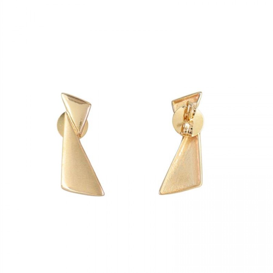 Brinco Triângulo Duplo Banhado Em Ouro 18k