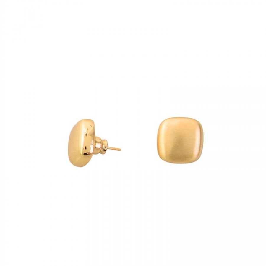 Brinco Botão Quadrado Banhado Em Ouro 18k
