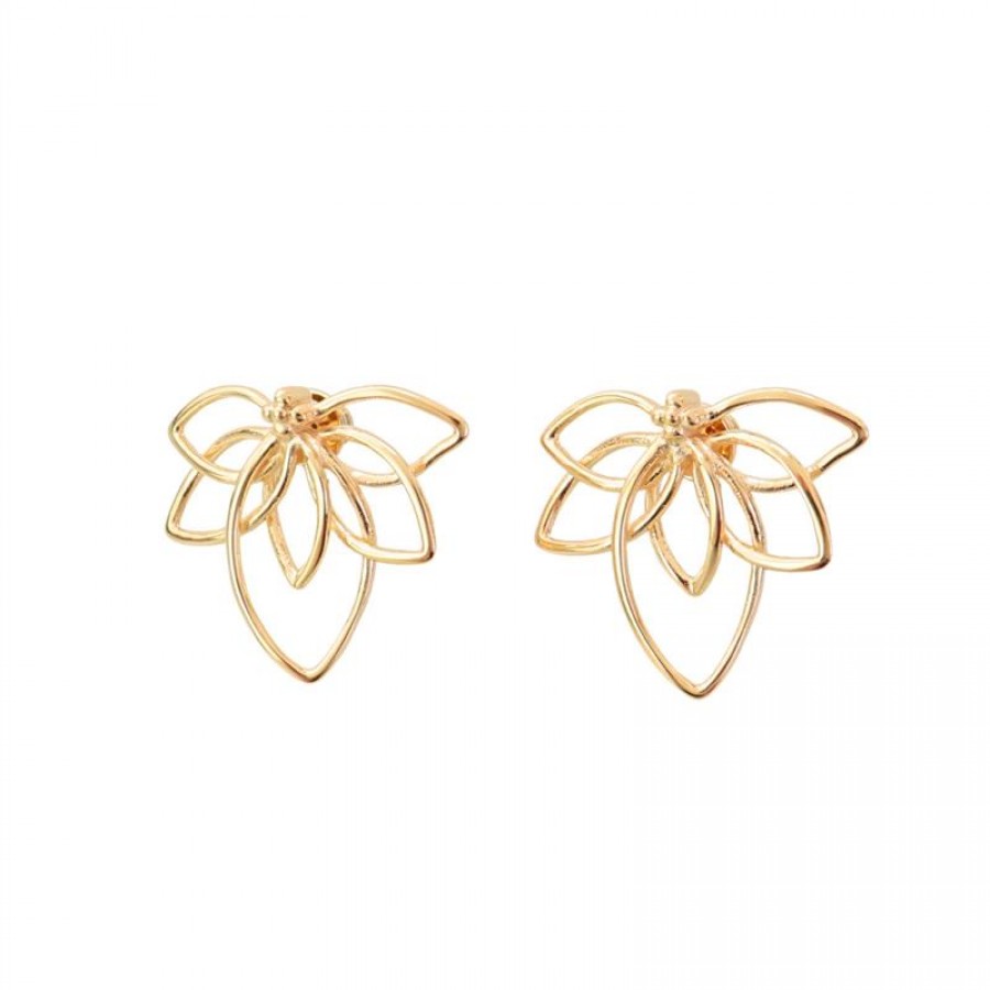 Brinco Flor De Lótus Banhado Em Ouro 18k 