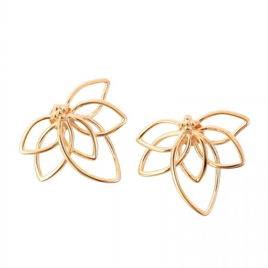 Brinco Flor De Lótus Banhado Em Ouro 18k 