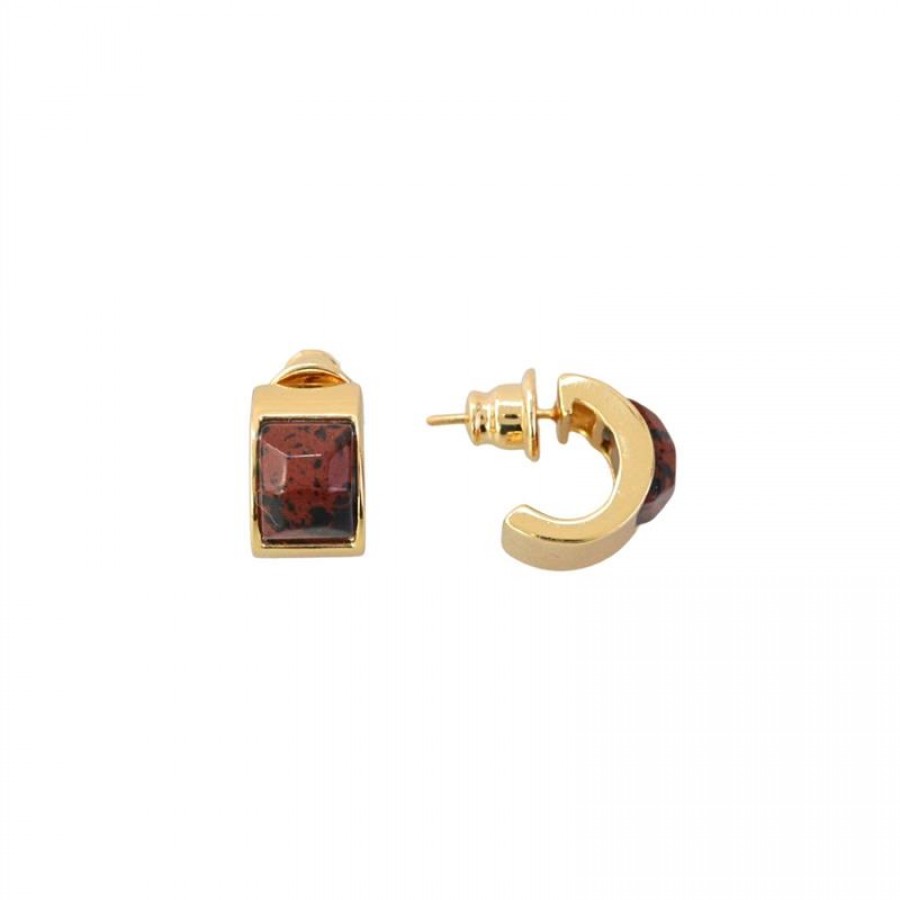 Argola Obsdiana Café Banhado Em Ouro 18k