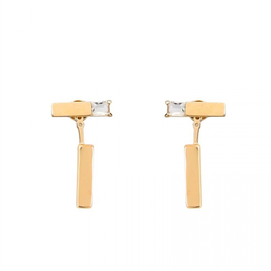Brinco Pingente Minimalista Com Cristal Banhado Em Ouro 18k