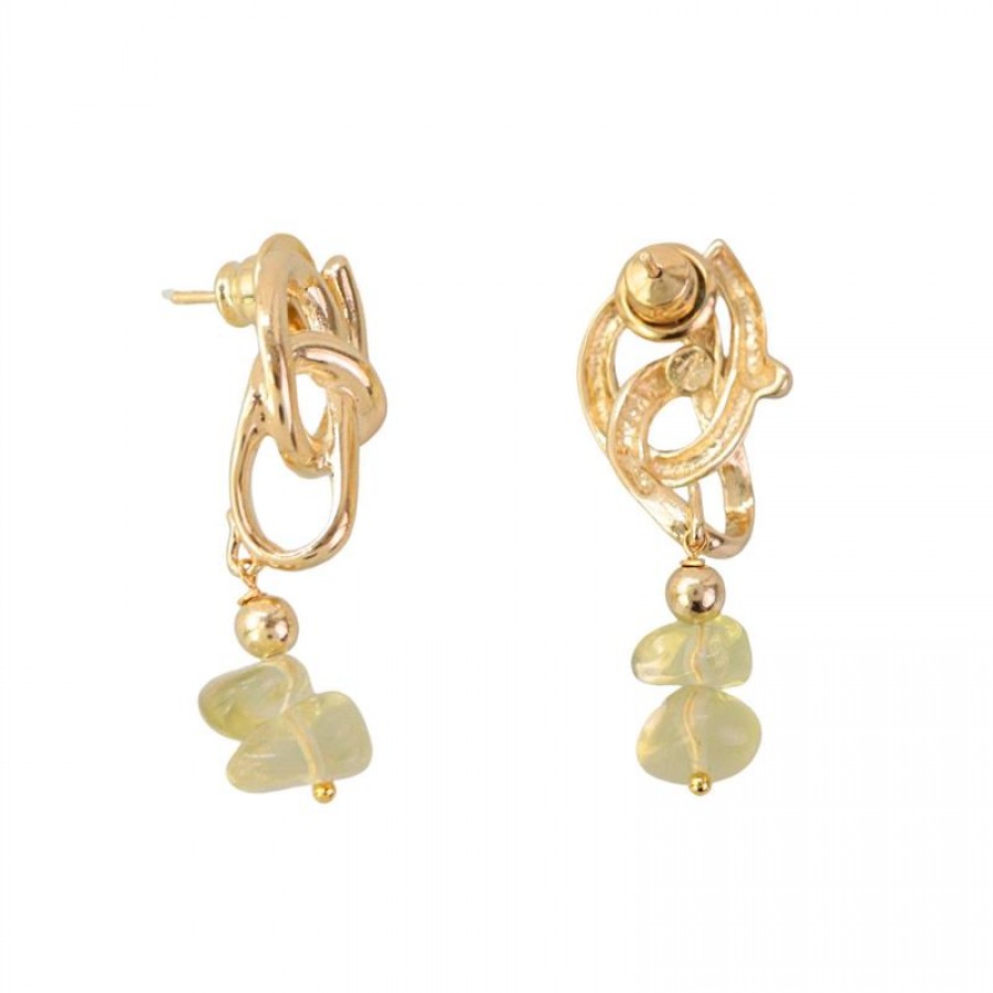 Brinco Enlace Pingente De Citrino Banhado Em Ouro 18k 