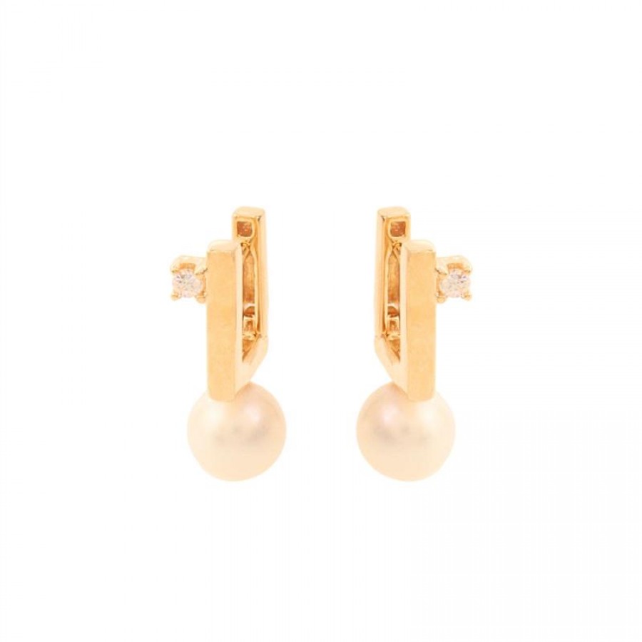 Argola Retangular Paris Com Pérola E Cristal Banhado Em Ouro 18k