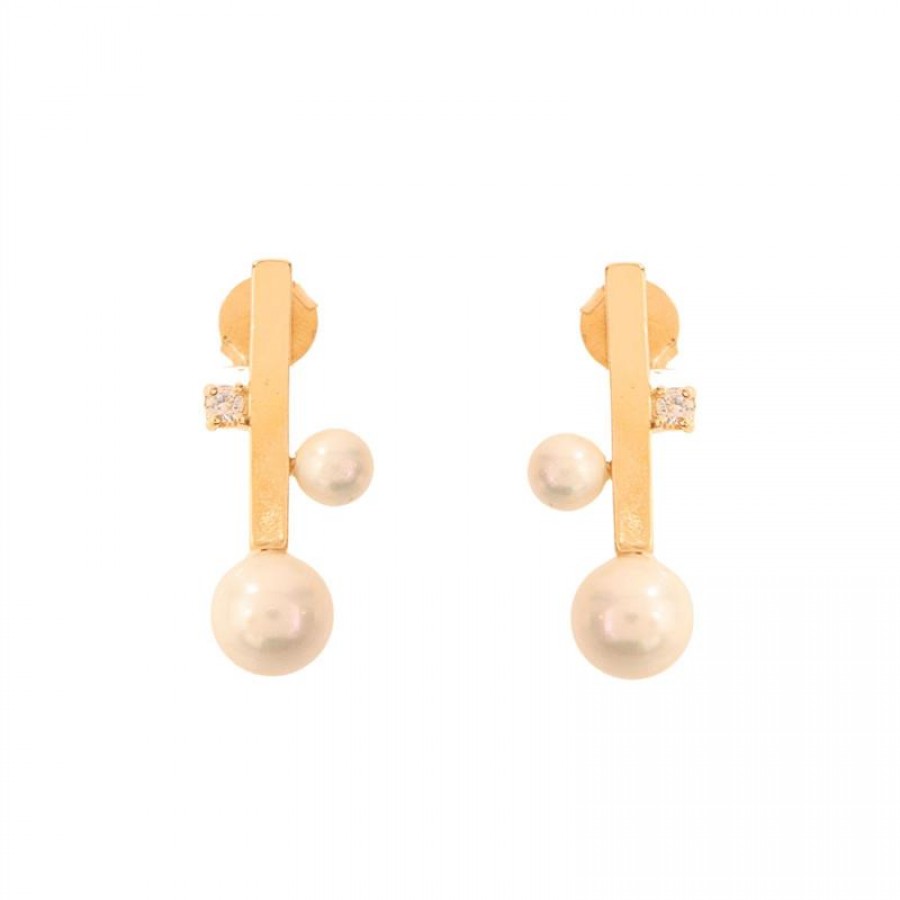 Brinco Palito Paris Com Pérola E Cristal Banhado Em Ouro 18k