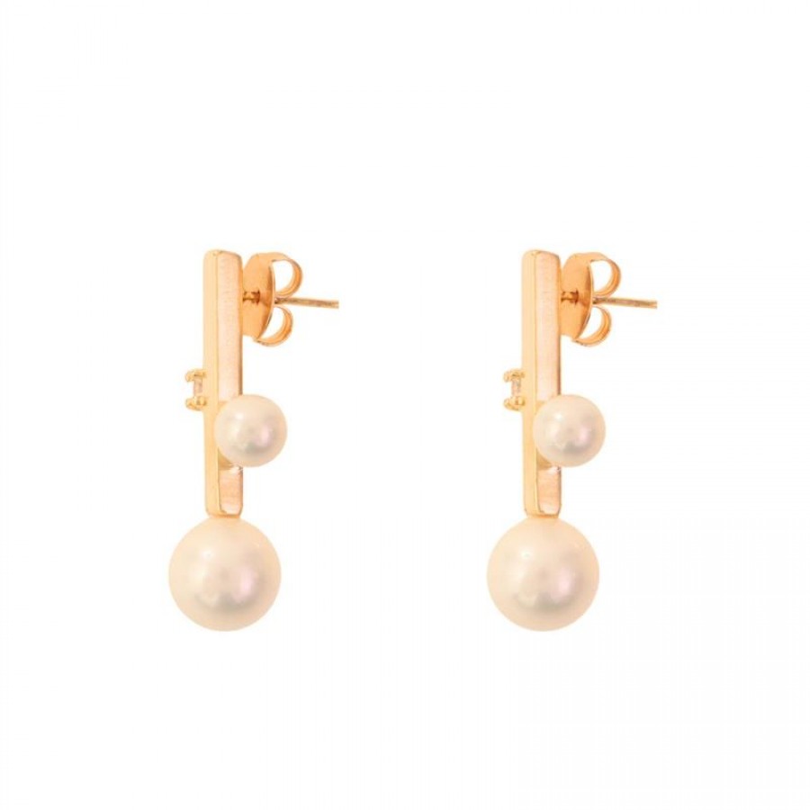 Brinco Palito Paris Com Pérola E Cristal Banhado Em Ouro 18k