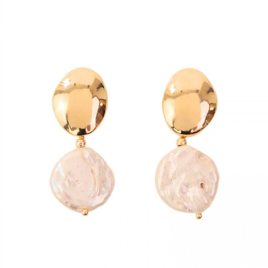 Brinco Orgânico Com Pingente Pérola Barroca Banhado Em Ouro 18k