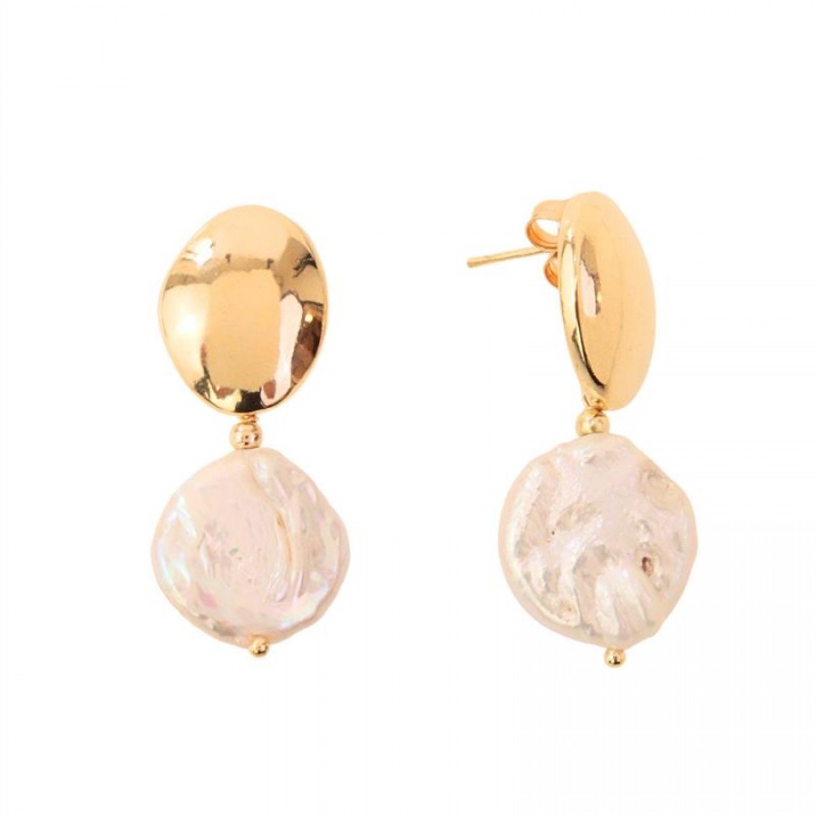 Brinco Orgânico Com Pingente Pérola Barroca Banhado Em Ouro 18k