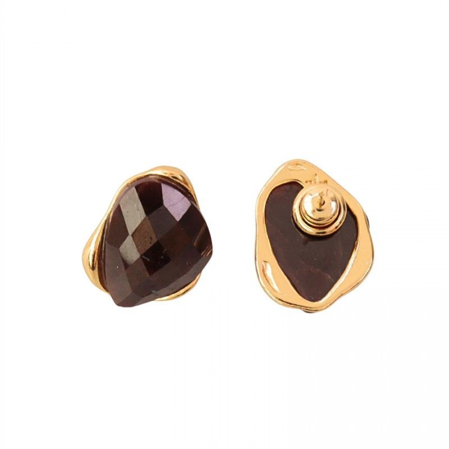 Brinco Orgânico Facetado Granada Banhado Em Ouro 18k