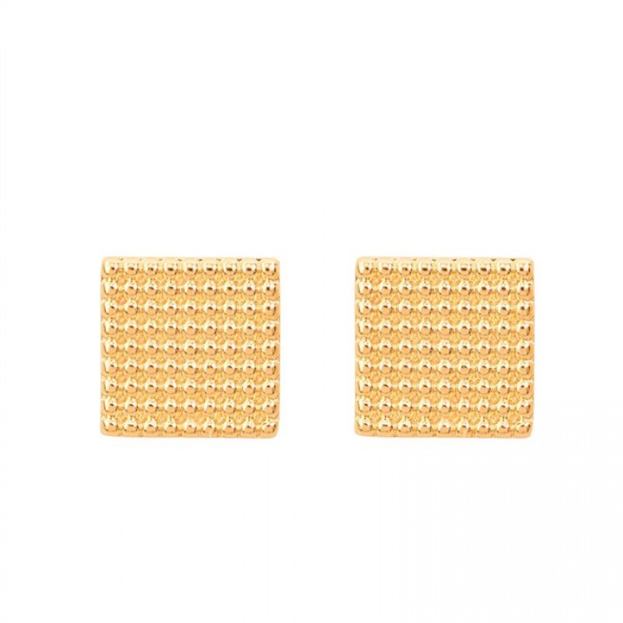Brinco Poá Quadrado Banhado Em Ouro 18k 