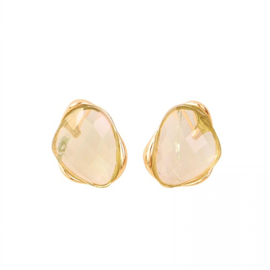 Brinco Orgânico Prasiolita Banhado Em Ouro 18k 