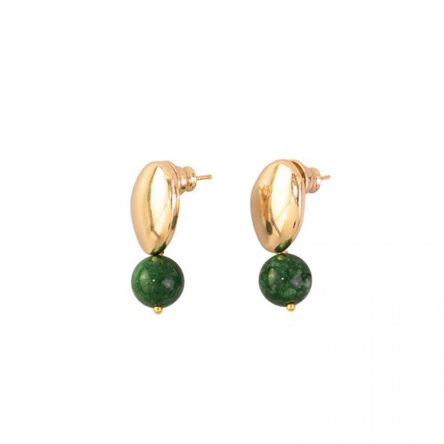 Brinco Com Pingente Esmeralda Banhado Em Ouro 18k