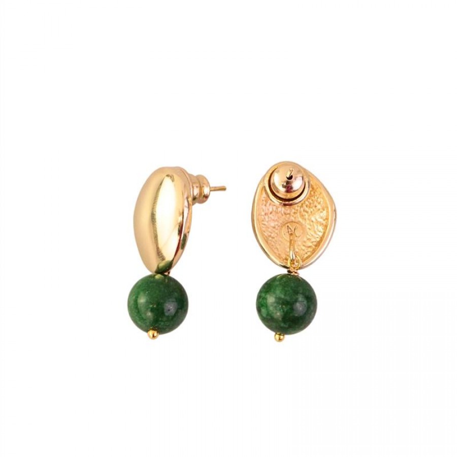 Brinco Com Pingente Esmeralda Banhado Em Ouro 18k