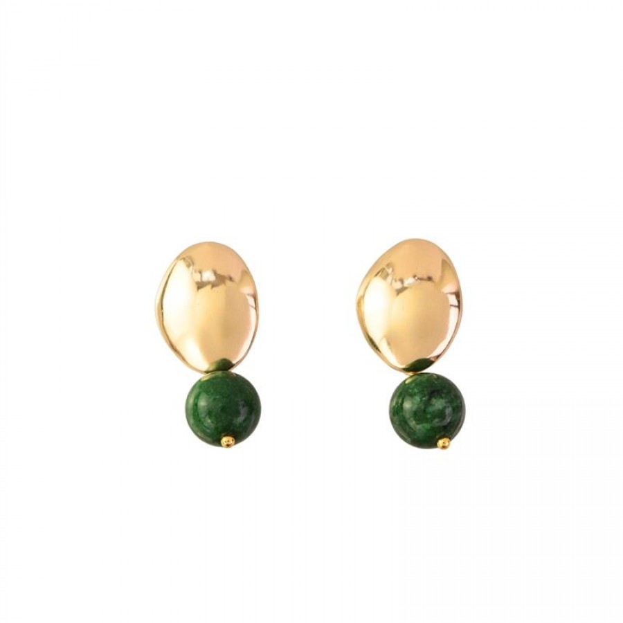 Brinco Com Pingente Esmeralda Banhado Em Ouro 18k