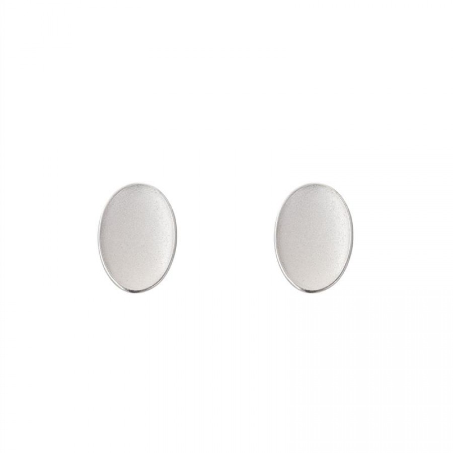 Brinco Oval Côncavo Fosco Banhado Em Ródio