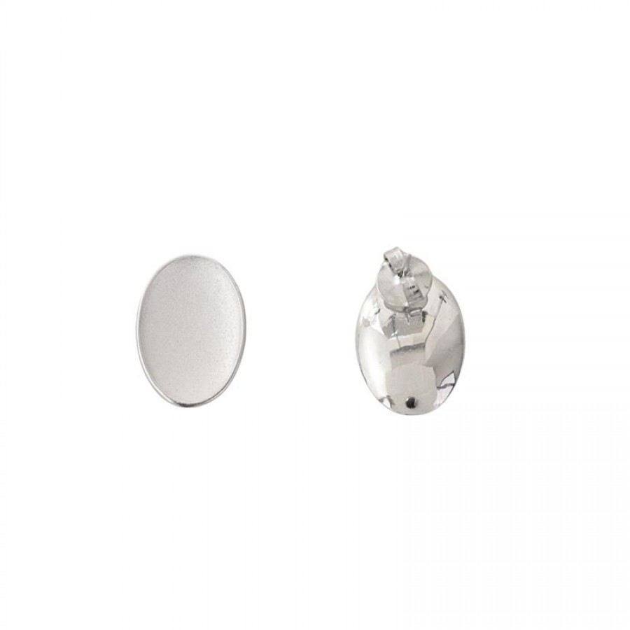 Brinco Oval Côncavo Fosco Banhado Em Ródio